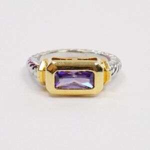 new with box purple crystal ring silver and gold